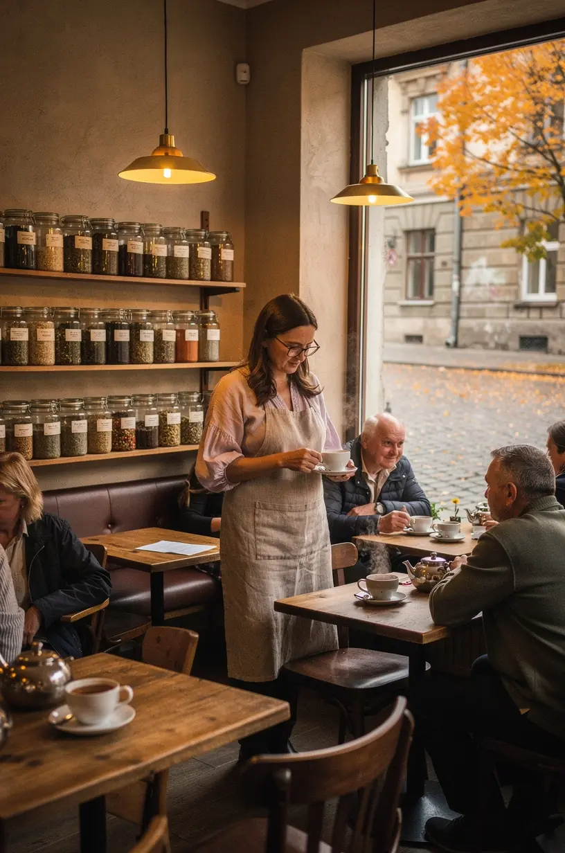 Informacinė iliustracija apie švelnų tonizavimo poveikį, gaunamą iš šiltos arbatos.