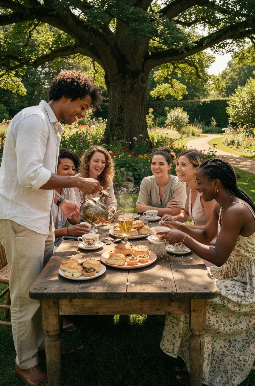 Rankos laikantis garuojantį žolelių arbatos indą, išryškinant švelnų tonizavimo poveikį.